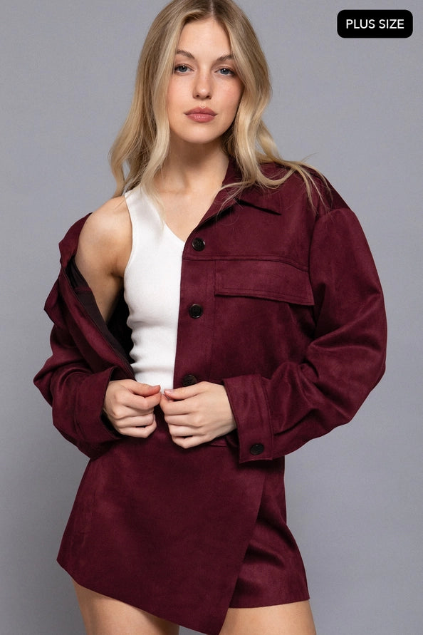 Plus size burgundy suede button up jacket – Lavish 31