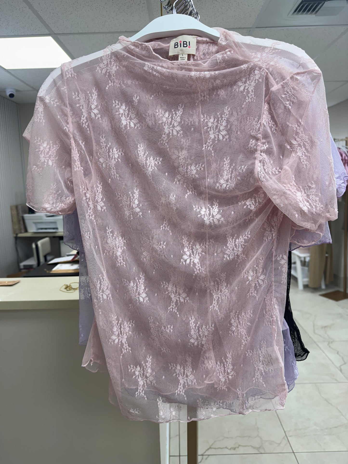 Pink lace short sleeve lace top – Lavish 31