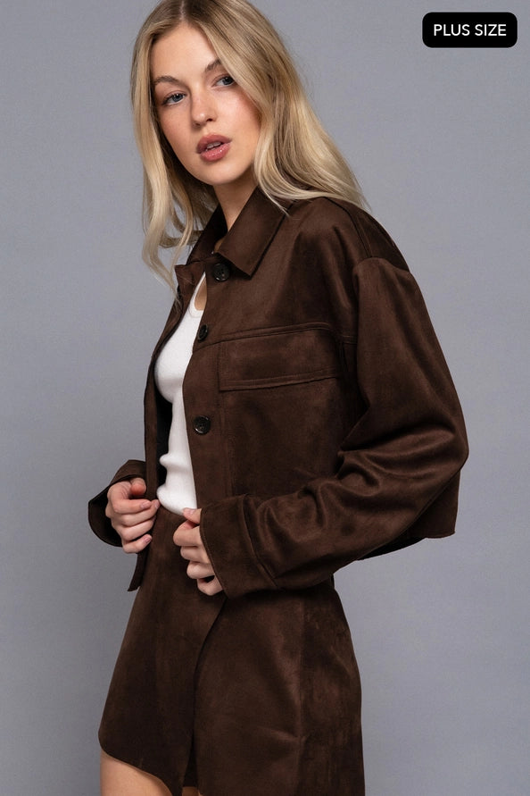 Plus size brown suede button up jacket – Lavish 31