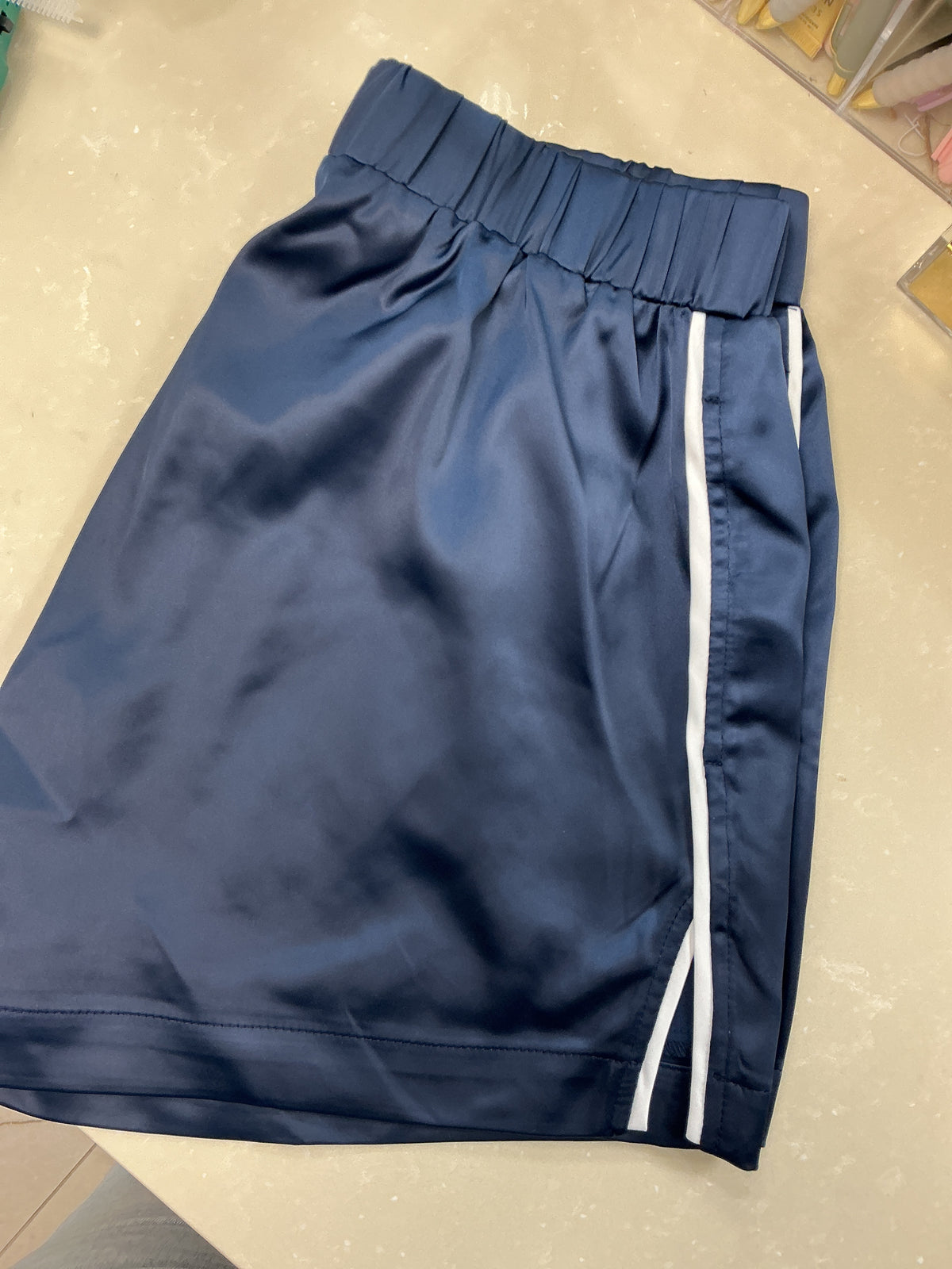 Satin blue shorts with stripe – Lavish 31