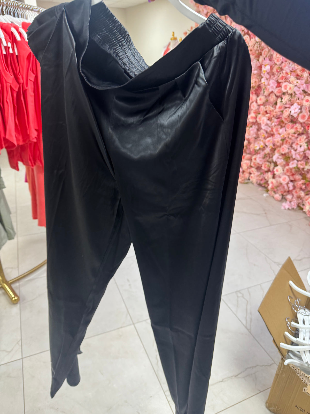 Black wide leg satin pants – Lavish 31