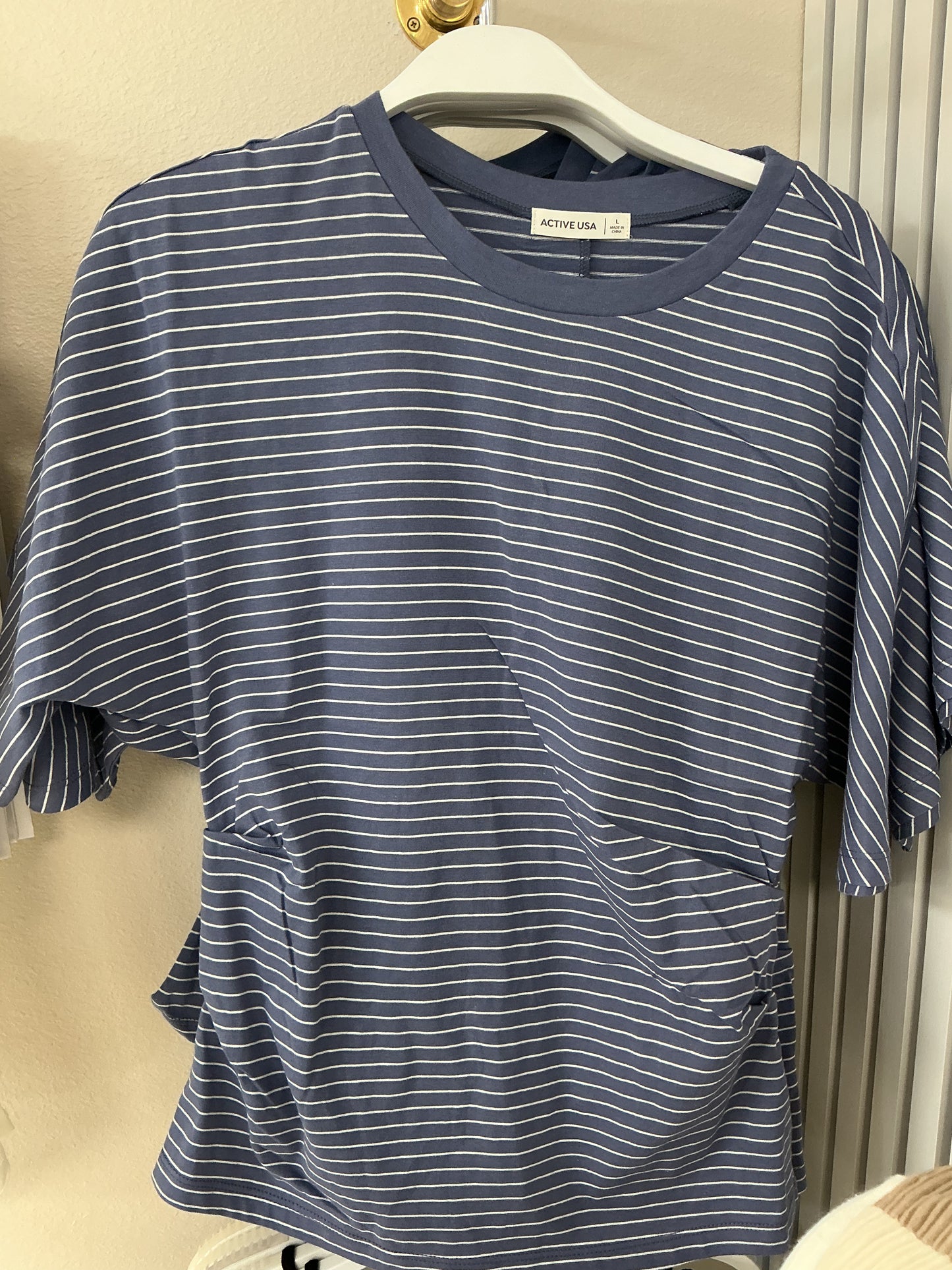 Blue striped top with rouching on the side – Lavish 31