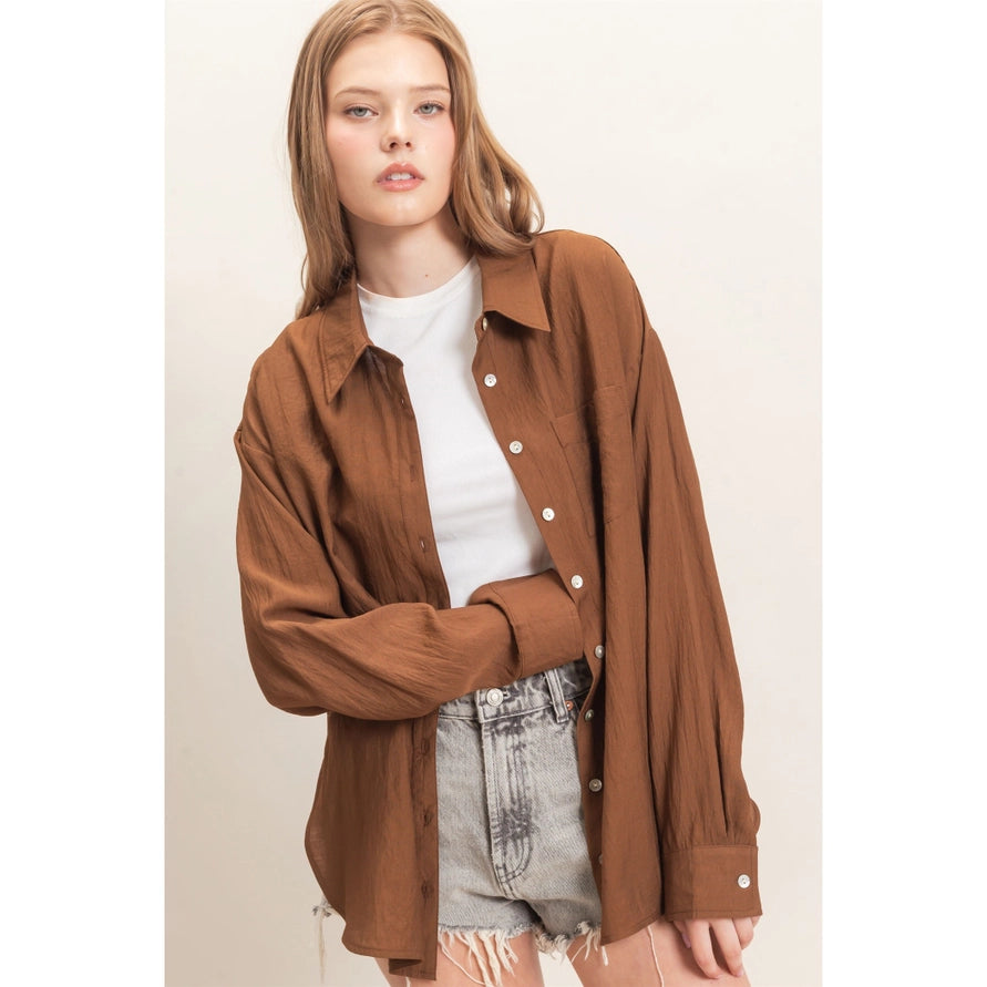 Brown button up long sleeve top – Lavish 31