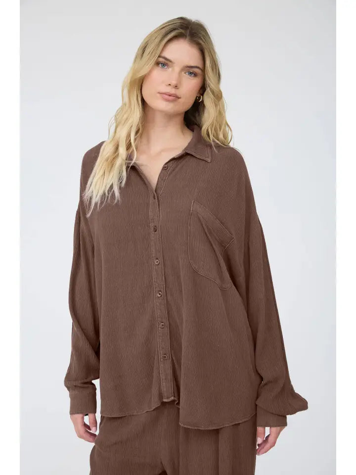 Brown button up ribbed top – Lavish 31