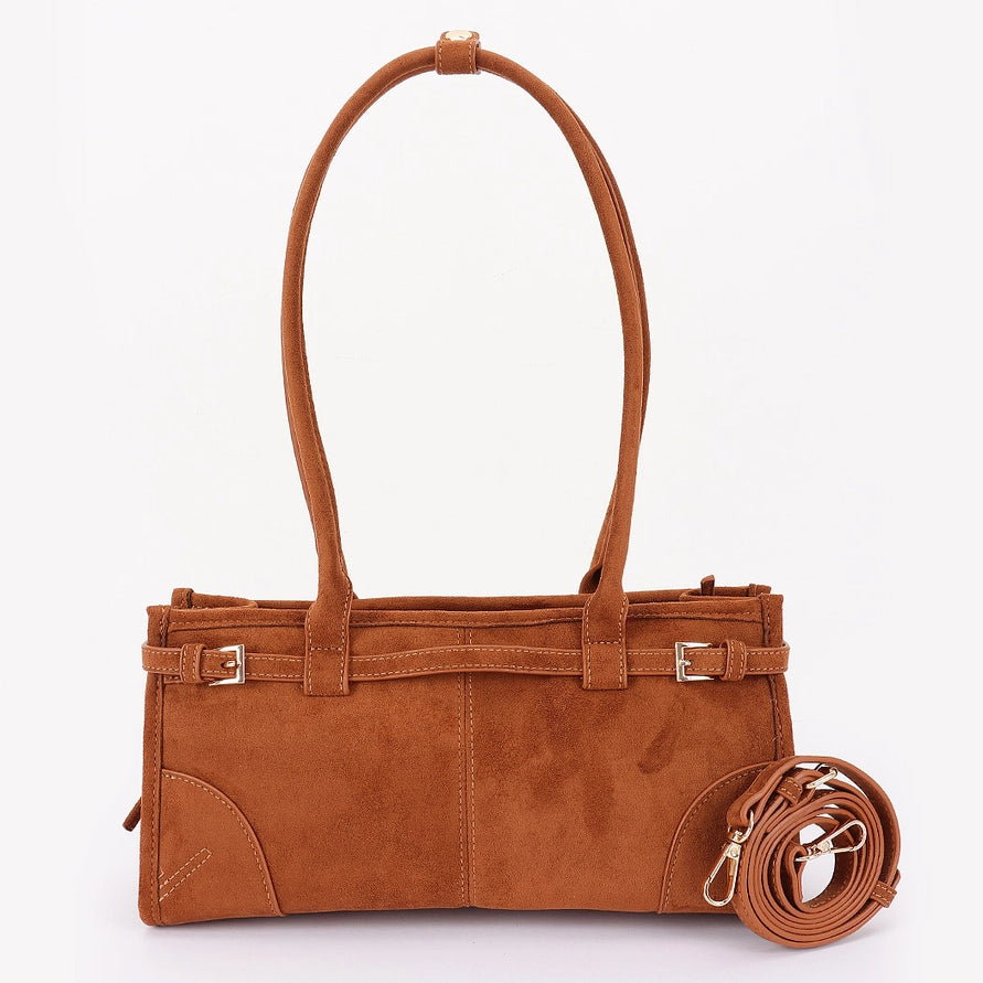 Brown Faux Suede Studded Tote Bag – Lavish 31