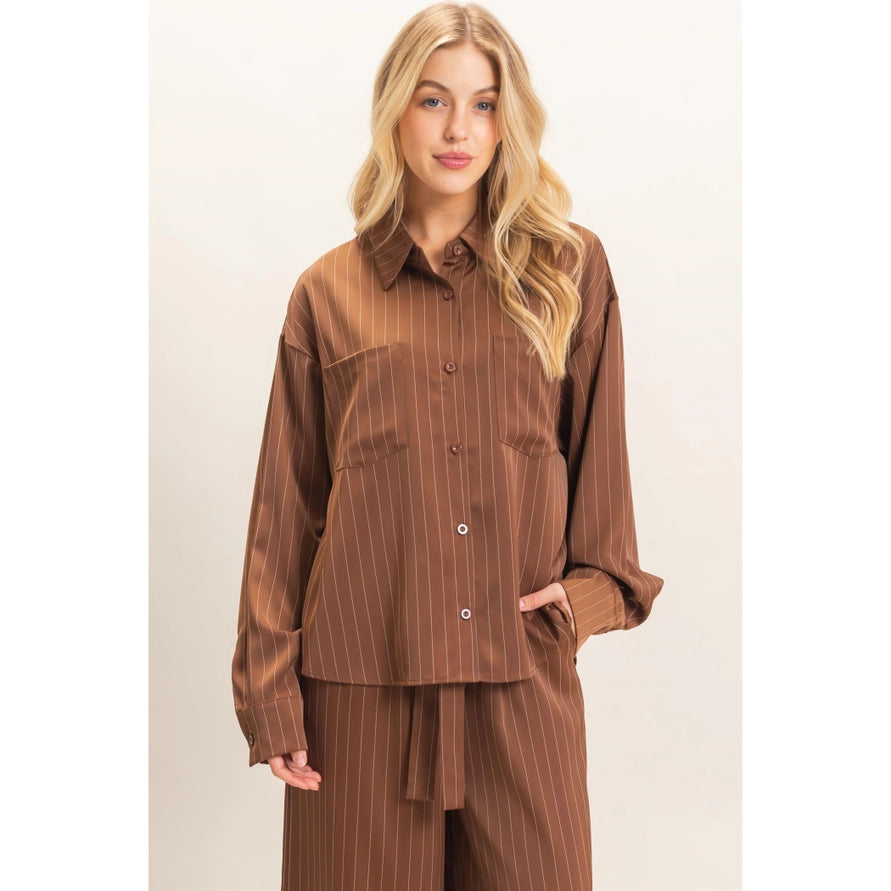 Brown striped button up top – Lavish 31