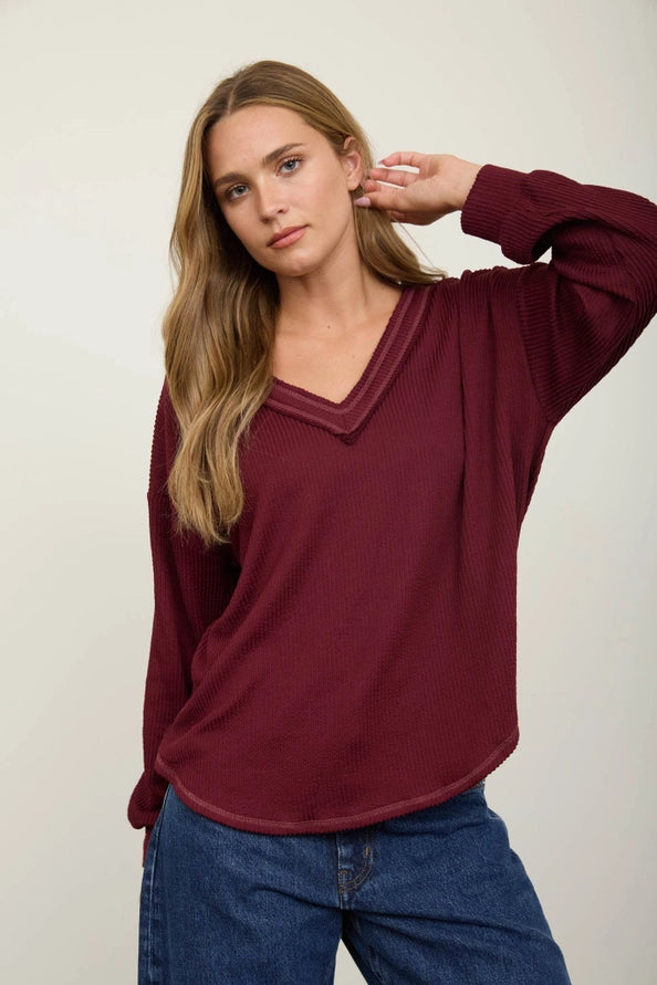 Burgundy V neck top – Lavish 31