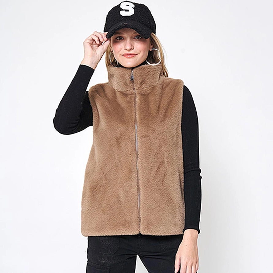 Brown fuzzy vest