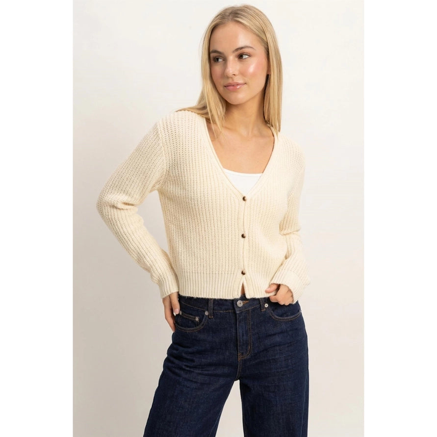 Ivory knit button up sweater top – Lavish 31