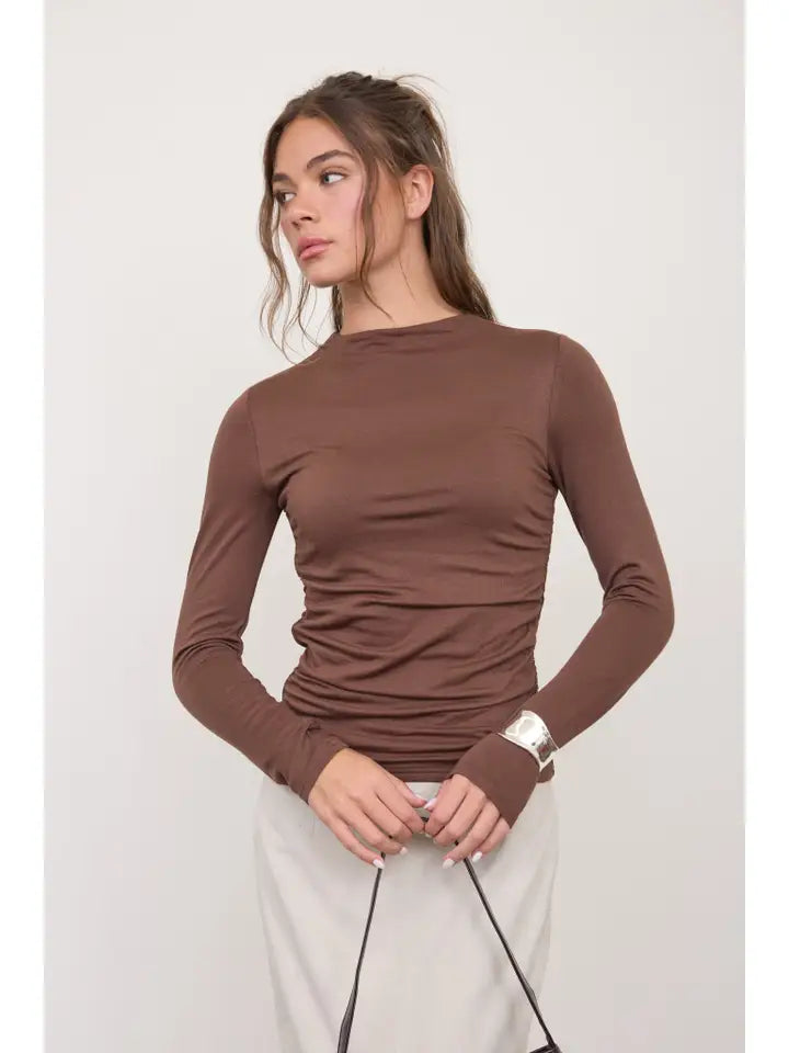 Mocha brown ruched long sleeve top