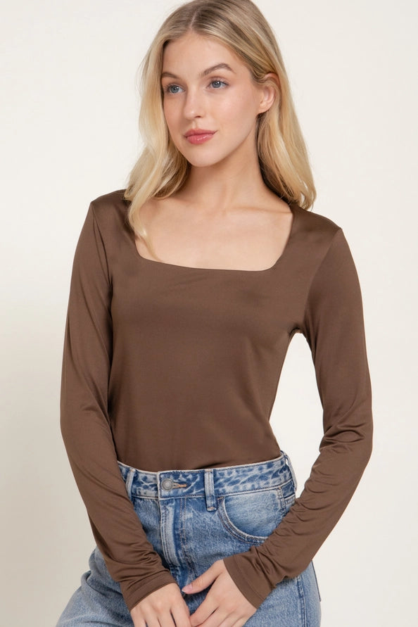 Brown squared neck double lined top – Lavish 31