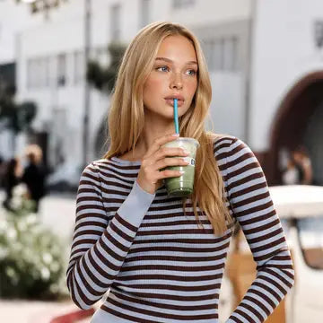 blue/brown striped sleeve top