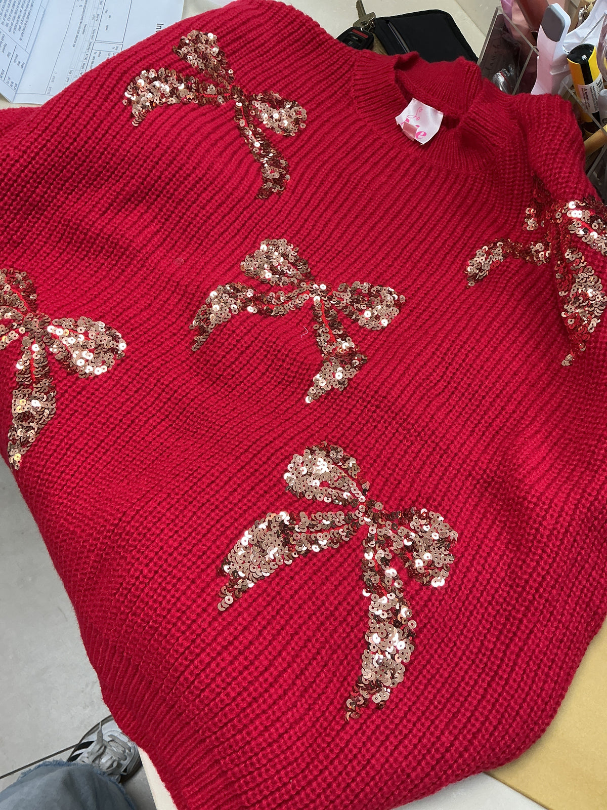 Red sweater with bling bows – Lavish 31