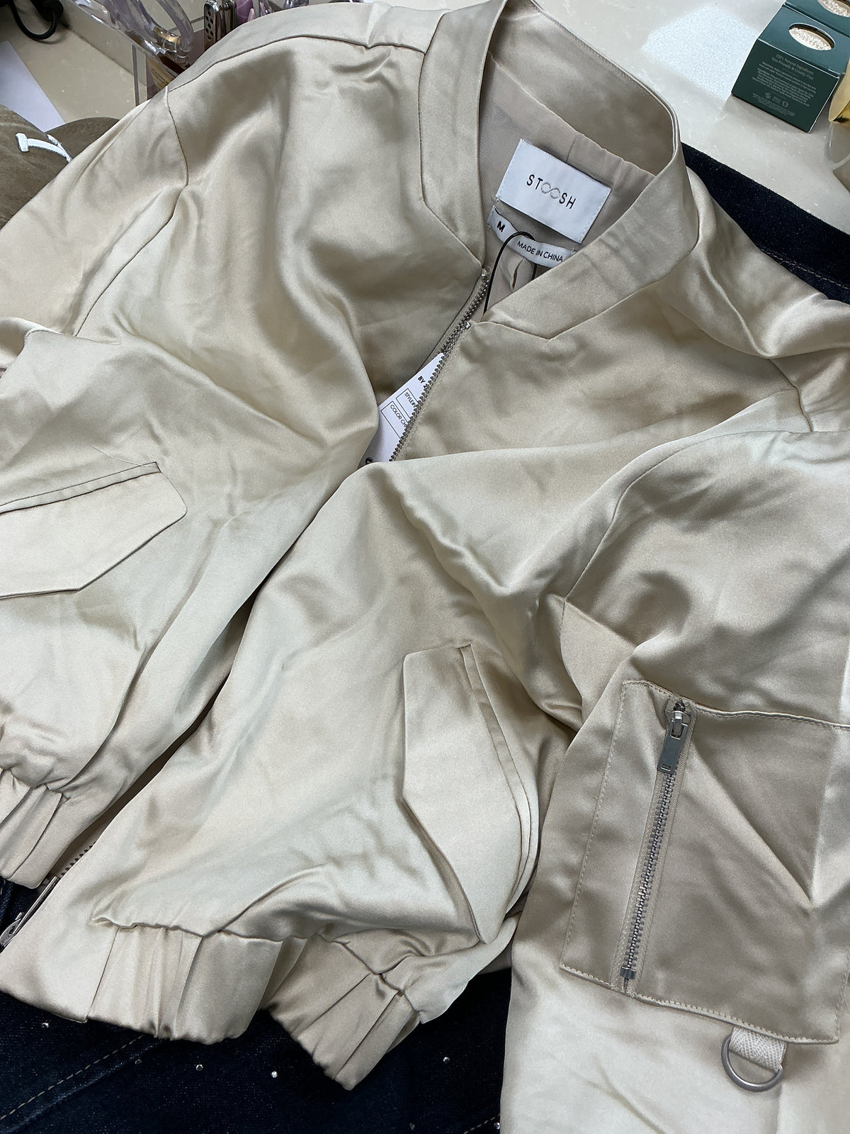 Cream satin bomber jacket – Lavish 31