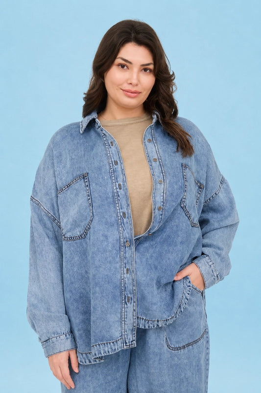 Denim long sleeve button up top – Lavish 31