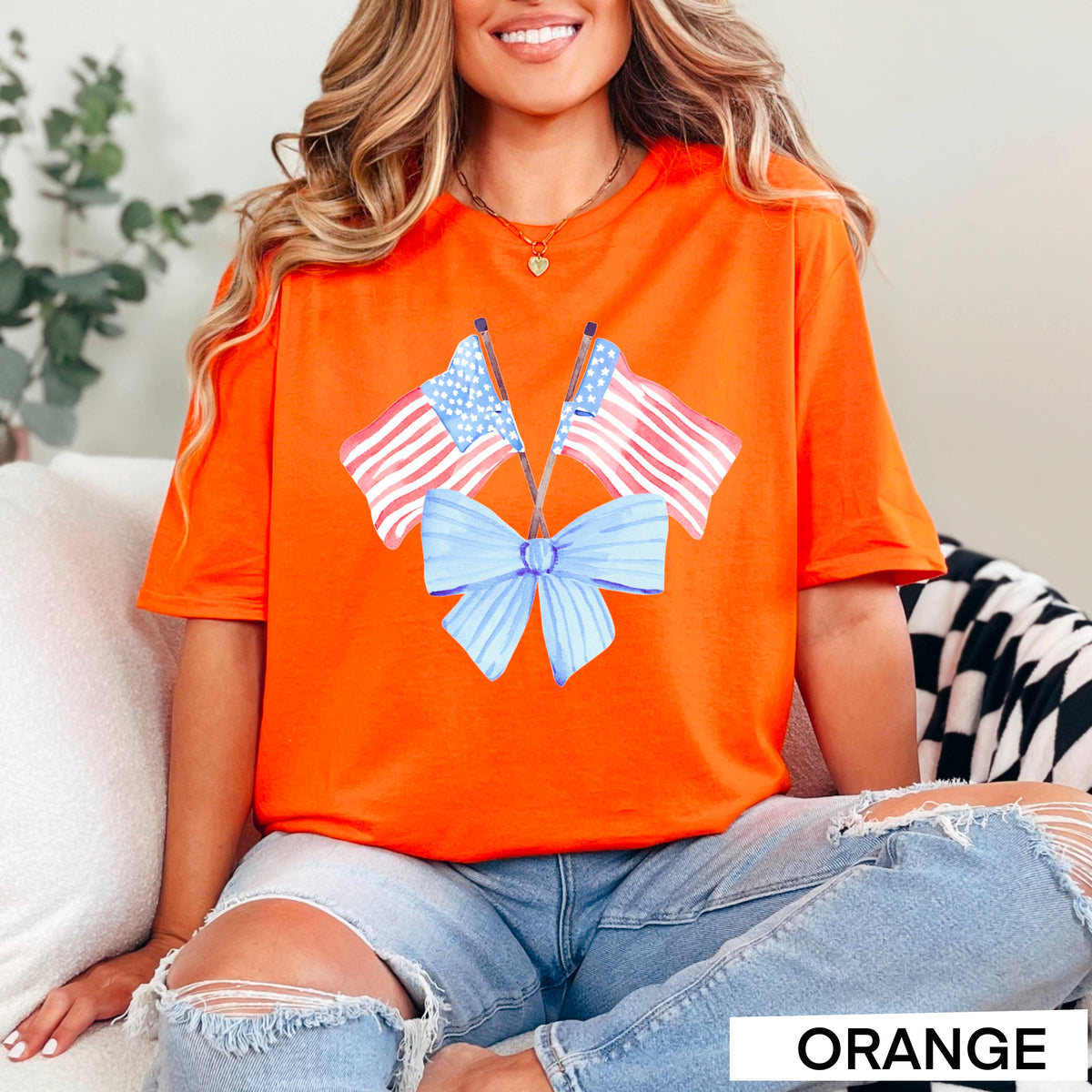 White Coquette American Flag, July 4th Graphic Tee, Gildan – Lavish 31 (view 10)
