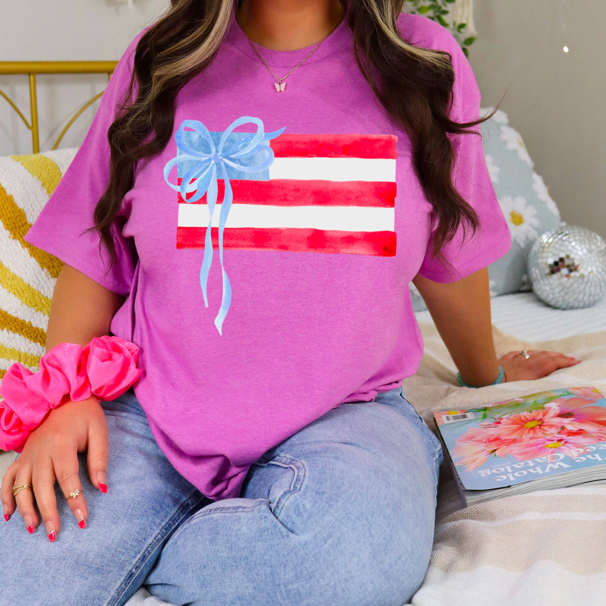Black Coquette American Flag, July 4th Graphic Tee, Gildan: Black – Lavish 31 (view 25)