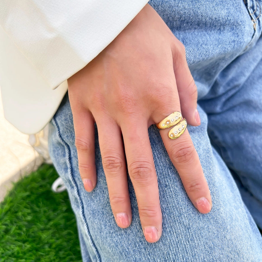 Gold wrap ring with diamond touches