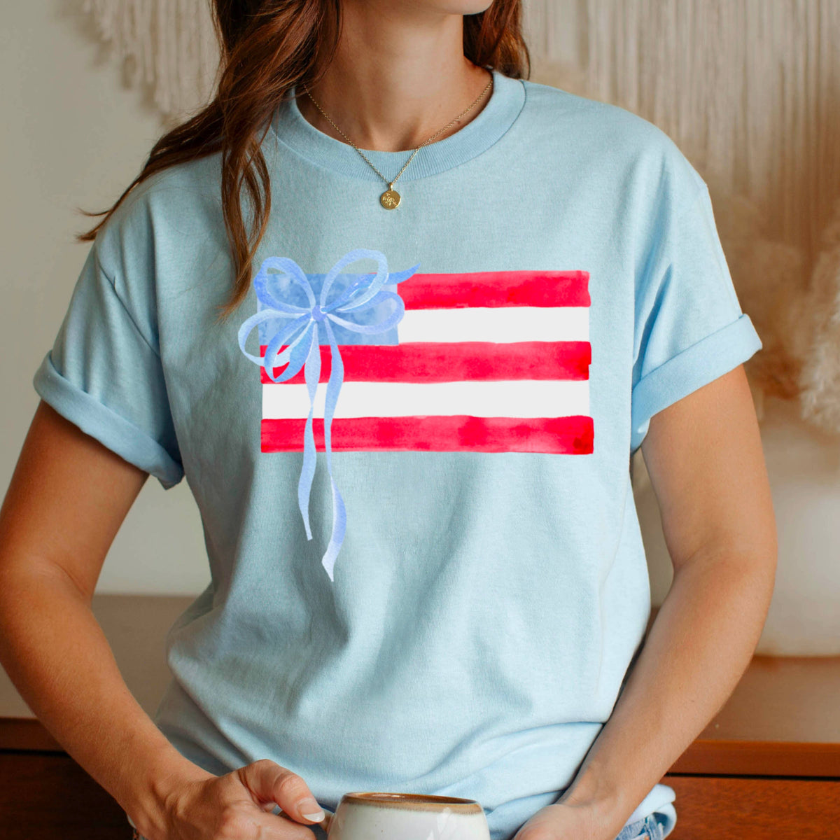 Black Coquette American Flag, July 4th Graphic Tee, Gildan: Black – Lavish 31 (view 5)