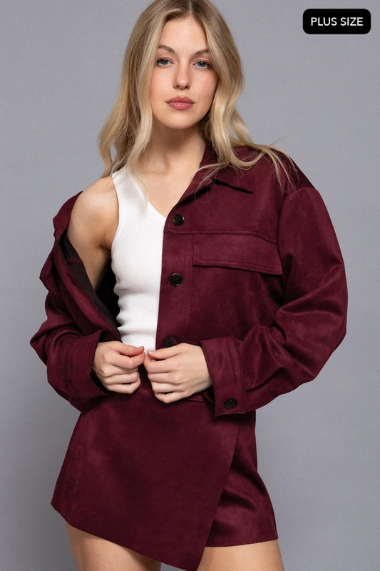Plus size burgundy suede button up jacket – Lavish 31