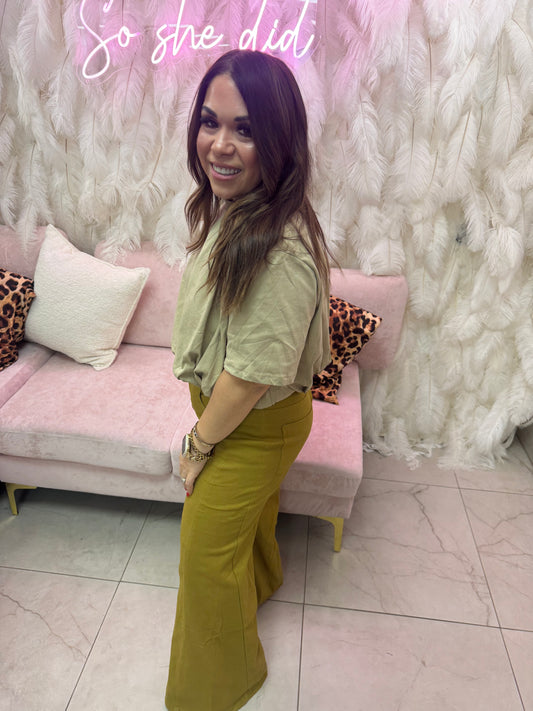 Mustard mid rise flare wide leg pants – Lavish 31