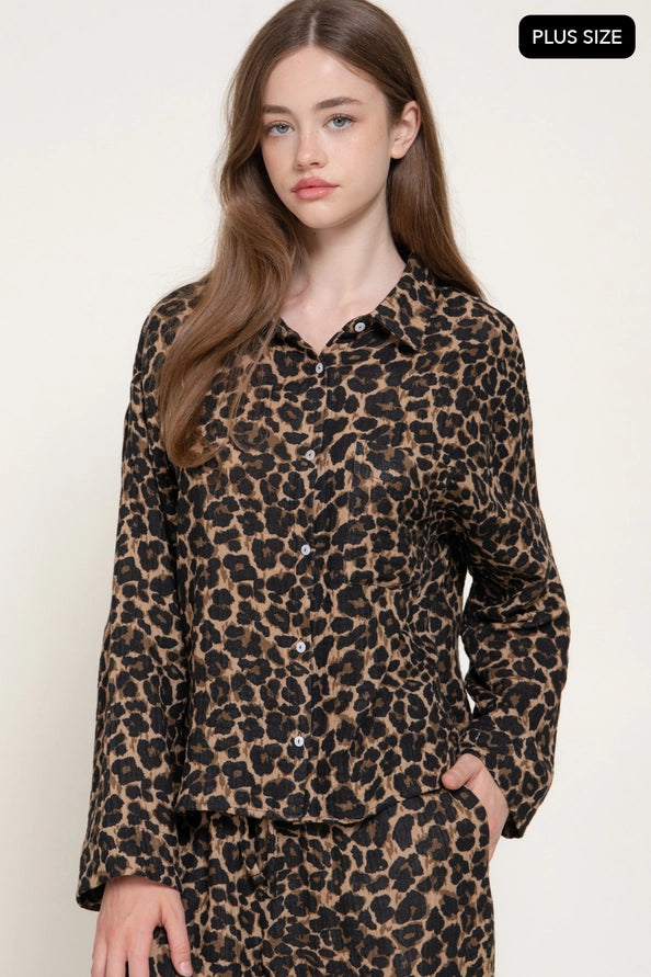 Plus size leopard button up long sleeve top – Lavish 31