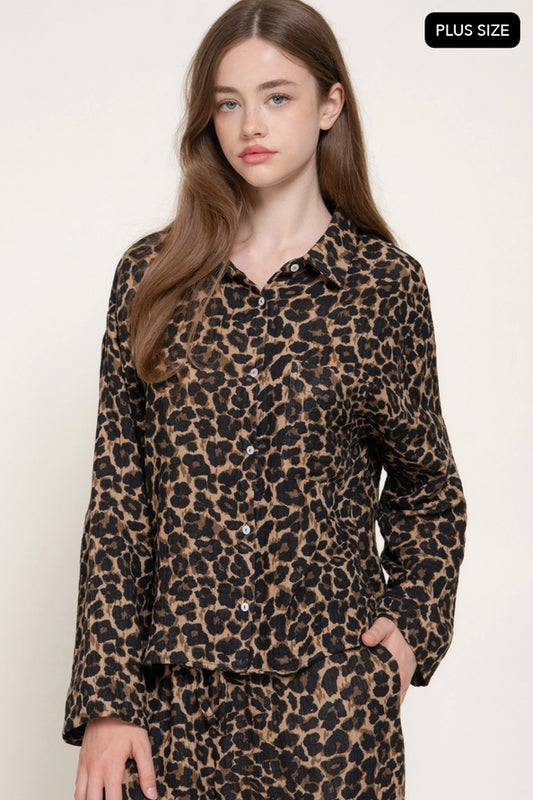 Plus size leopard button up long sleeve top – Lavish 31
