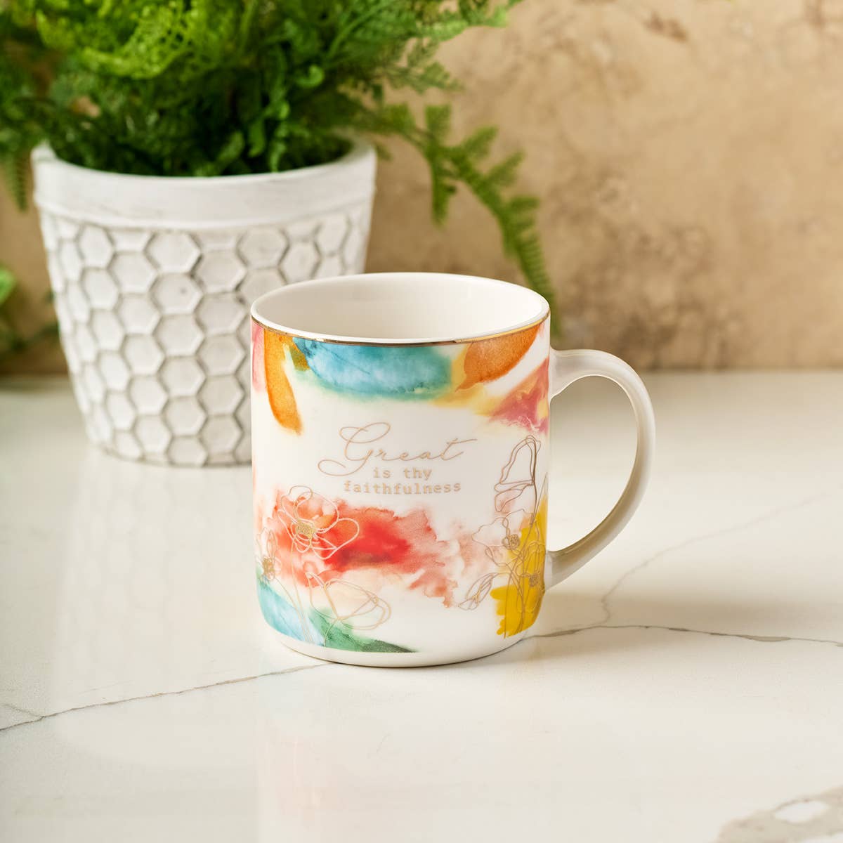 Mug White/White Floral Great Is Thy Faithfulness – Lavish 31 (view 4)