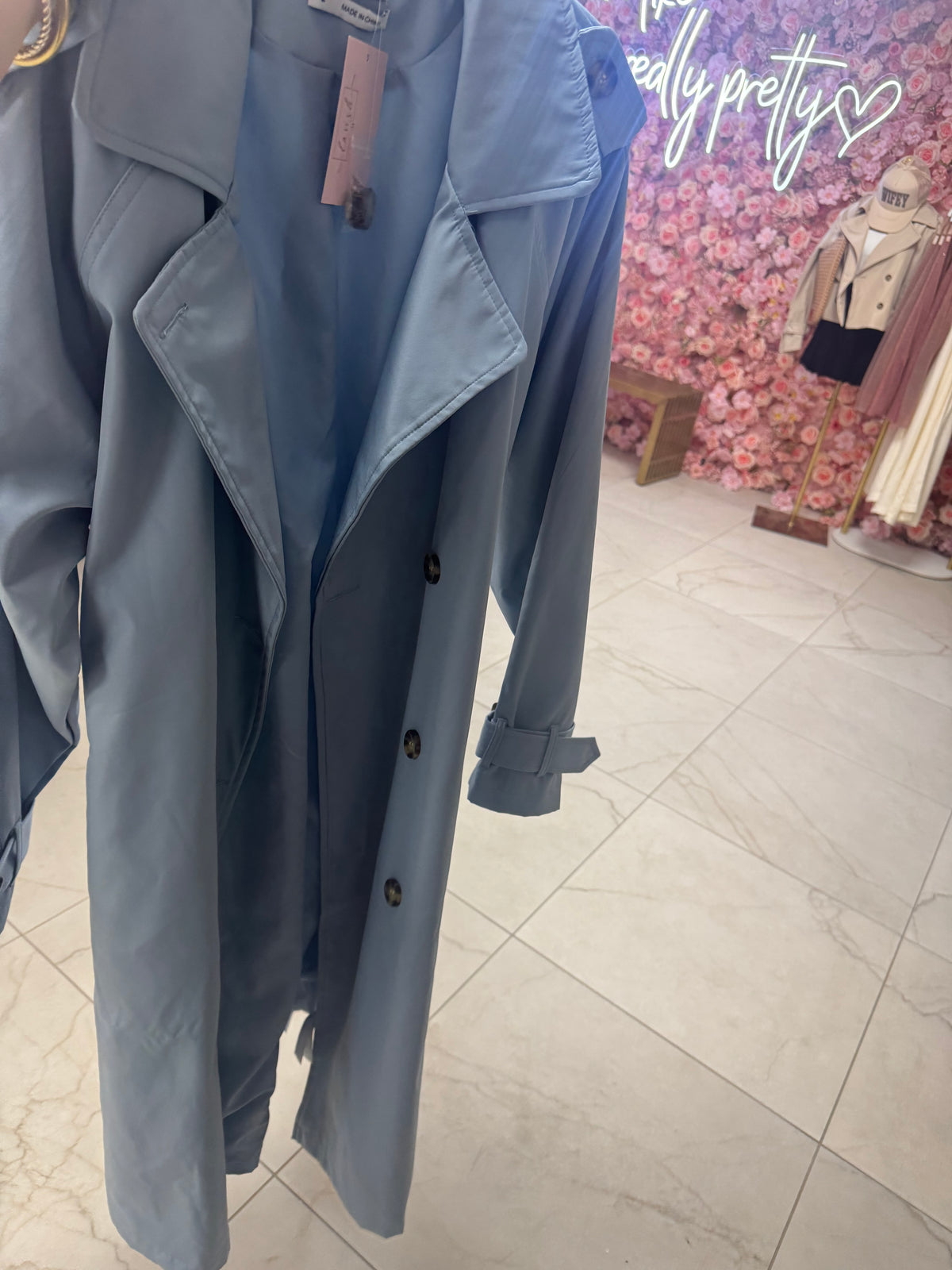 Long dusty blue trench coat – Lavish 31