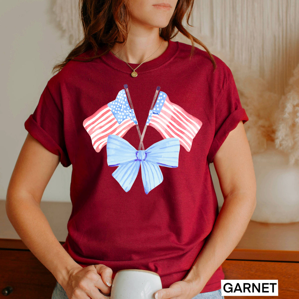 White Coquette American Flag, July 4th Graphic Tee, Gildan – Lavish 31 (view 18)