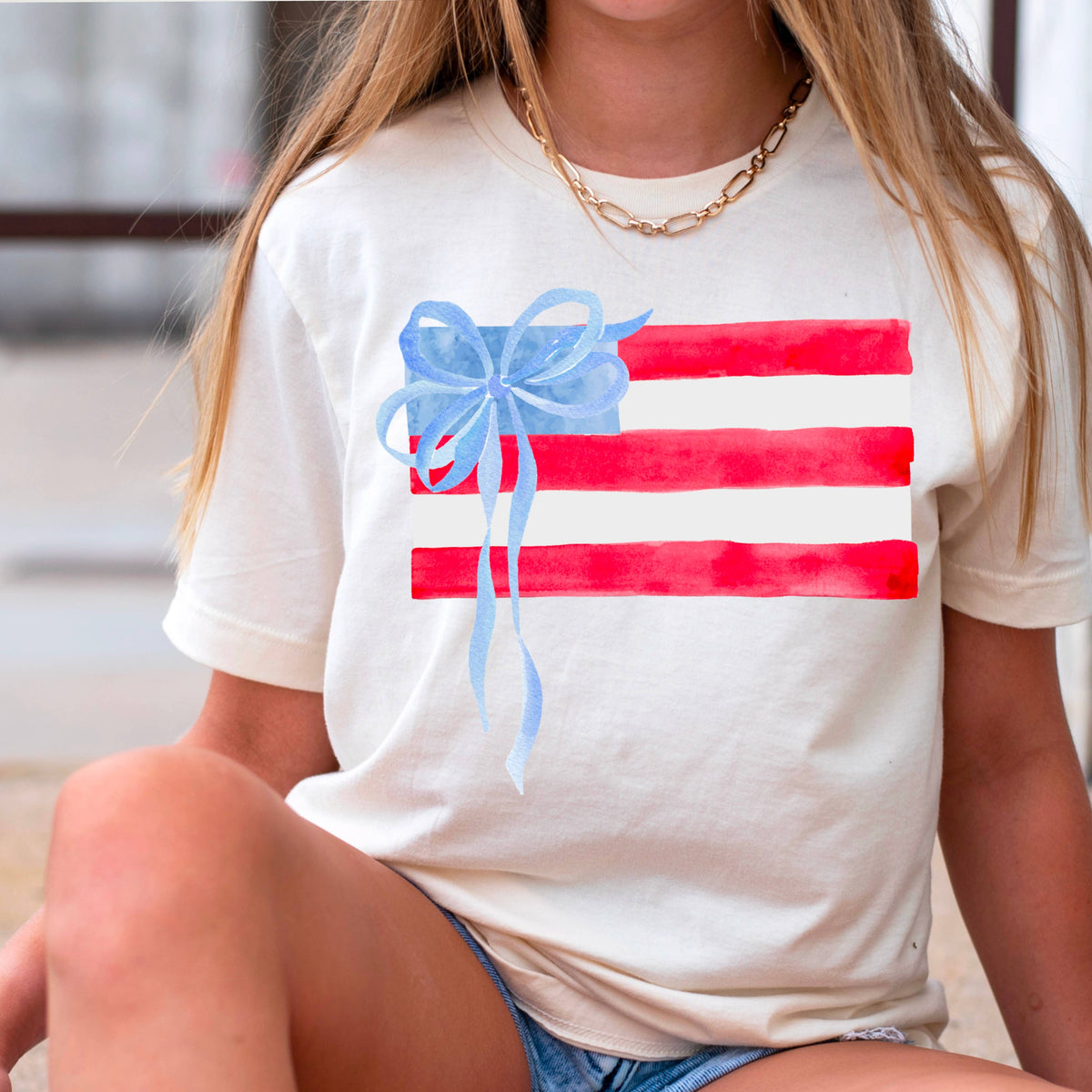 Beige Coquette American Flag, July 4th Graphic Tee, Gildan – Lavish 31