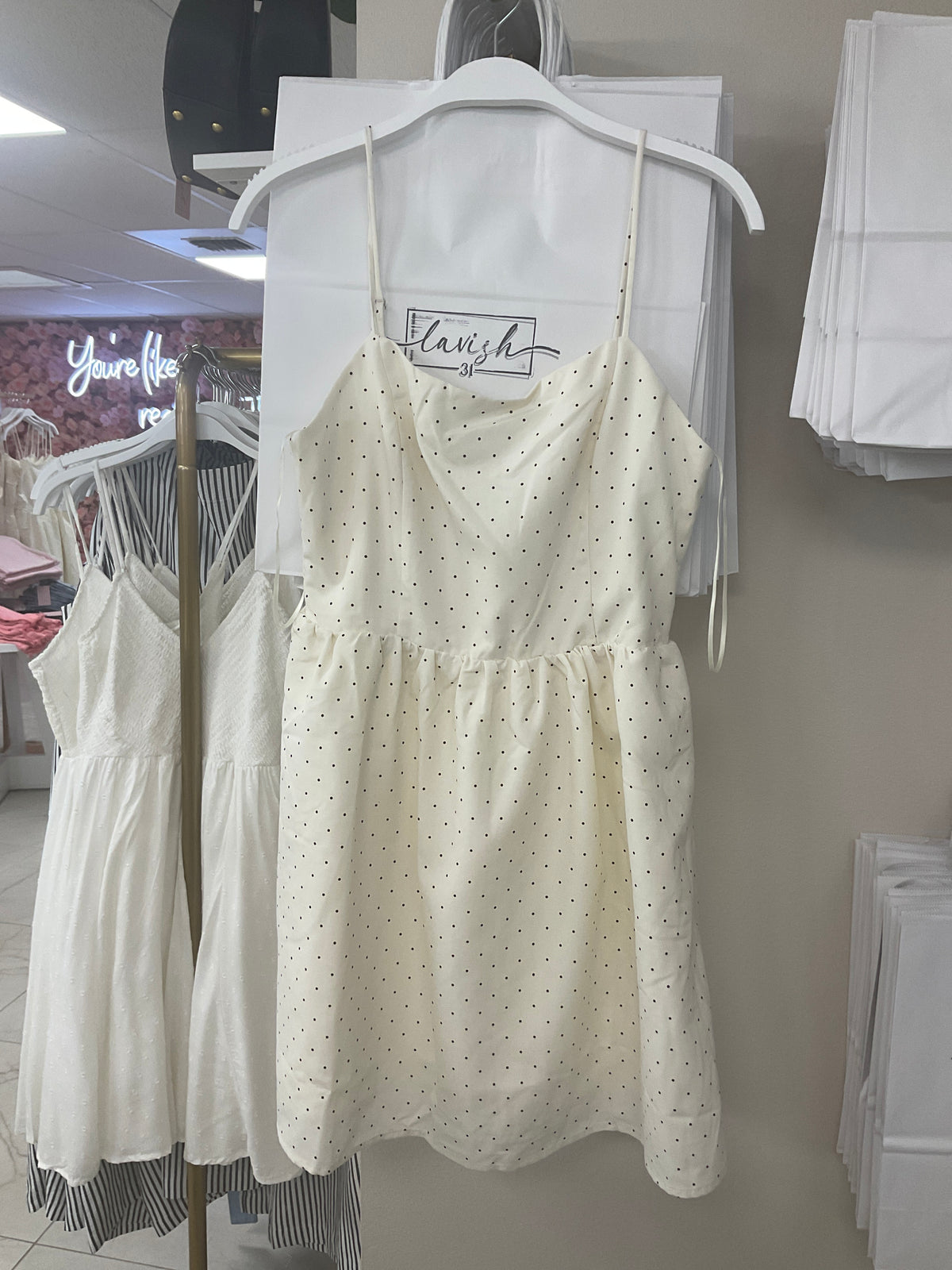 Cream polka dots dress – Lavish 31