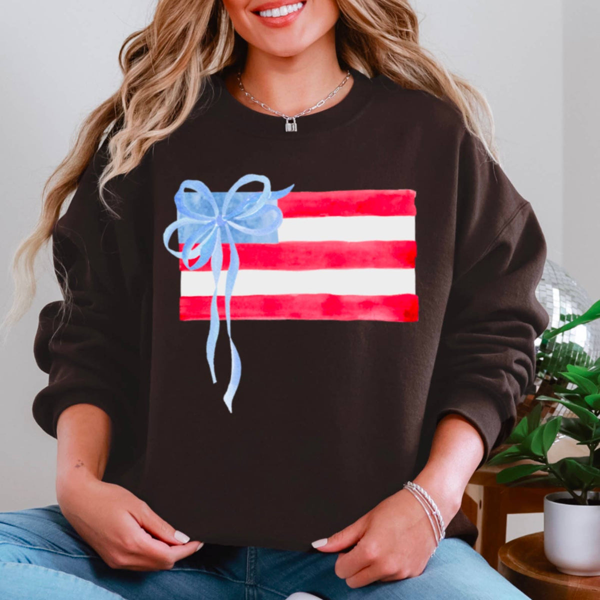 Coquette American Flag, July 4th Patriotic Sweatshirt: Red – Lavish 31 (view 13)
