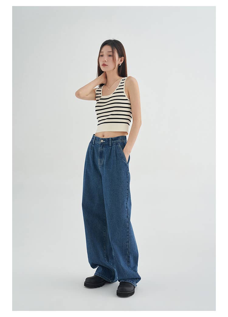 Striped Knit U-Neck Tank: Beige off white – Lavish 31 (view 7)