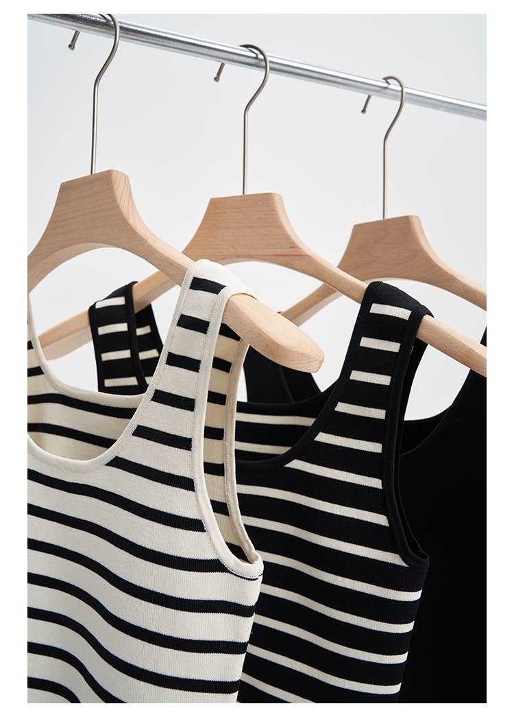 Striped Knit U-Neck Tank: Beige off white – Lavish 31 (view 9)