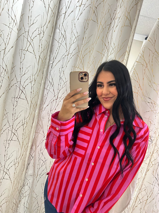 Pink/red stripped button up – Lavish 31
