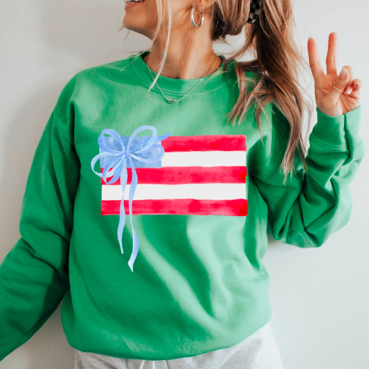 Coquette American Flag, July 4th Patriotic Sweatshirt: Red – Lavish 31 (view 14)