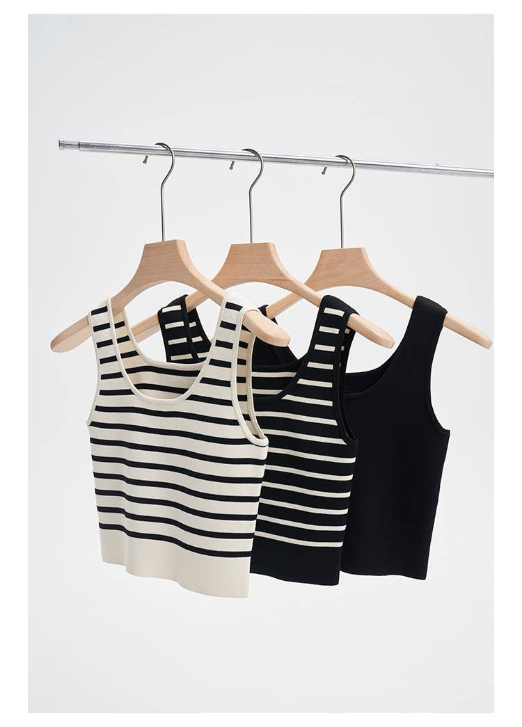 Striped Knit U-Neck Tank: Beige off white – Lavish 31 (view 8)