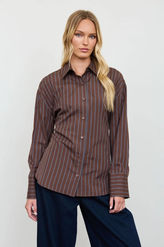 Brown button up top with blue stripes – Lavish 31