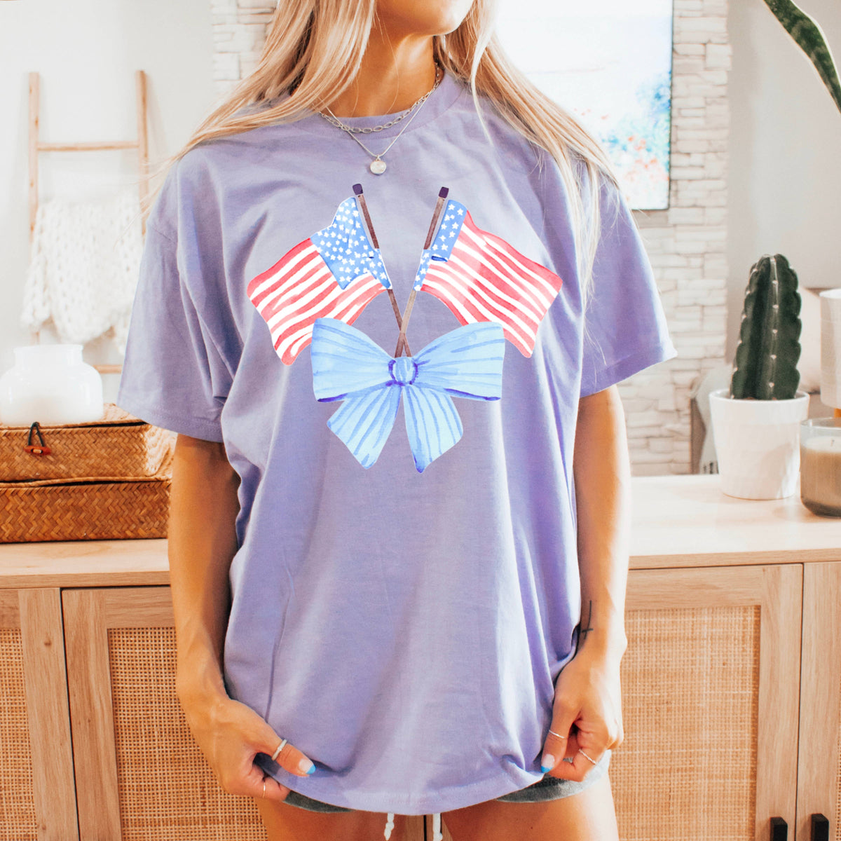 White Coquette American Flag, July 4th Graphic Tee, Gildan – Lavish 31 (view 21)