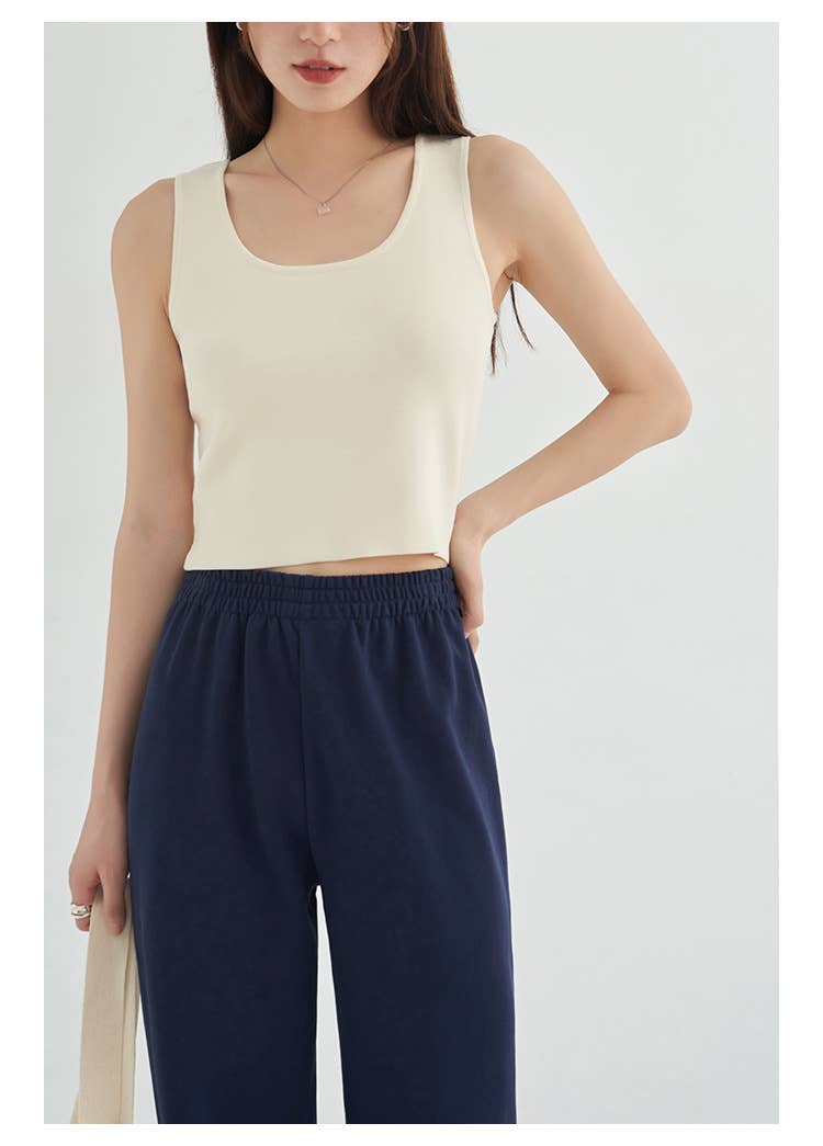 Striped Knit U-Neck Tank: Beige off white – Lavish 31 (view 4)