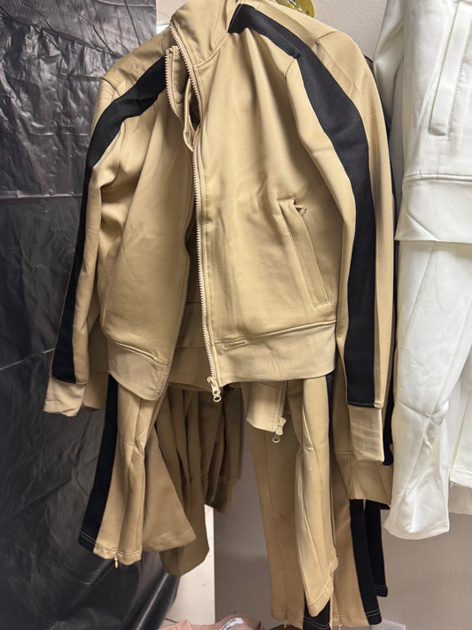 Brown jacket with pant set black stripe lounge – Lavish 31