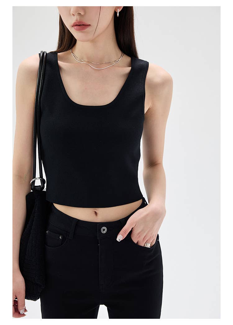 Striped Knit U-Neck Tank: Beige off white – Lavish 31 (view 3)