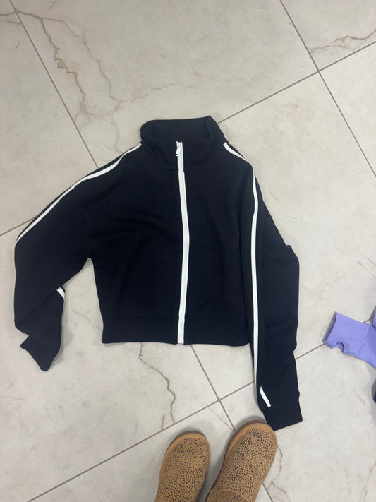 Black light coat with white stripe-zip active wear – Lavish 31