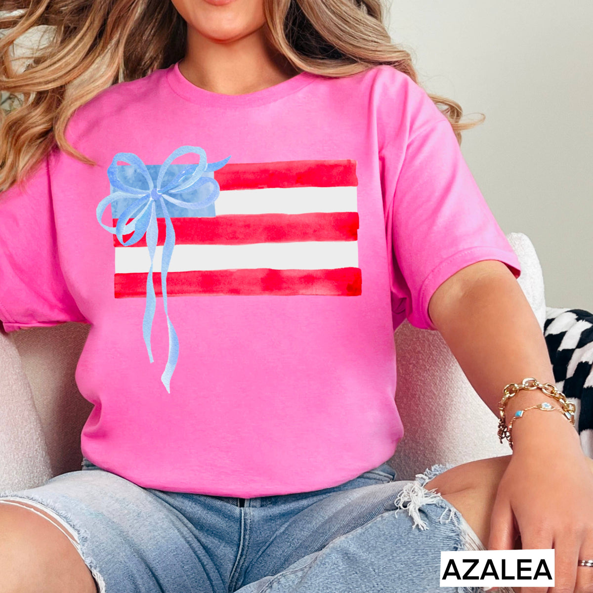 Beige Coquette American Flag, July 4th Graphic Tee, Gildan – Lavish 31 (view 11)