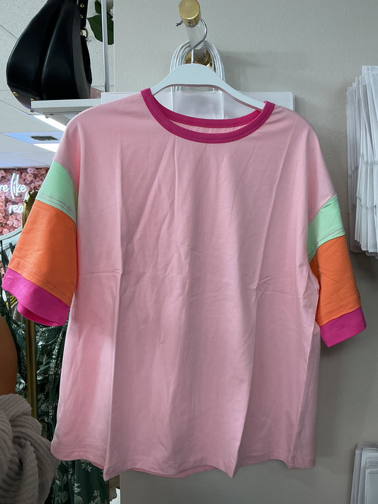 Pink shirt with colorful sleeves – Lavish 31