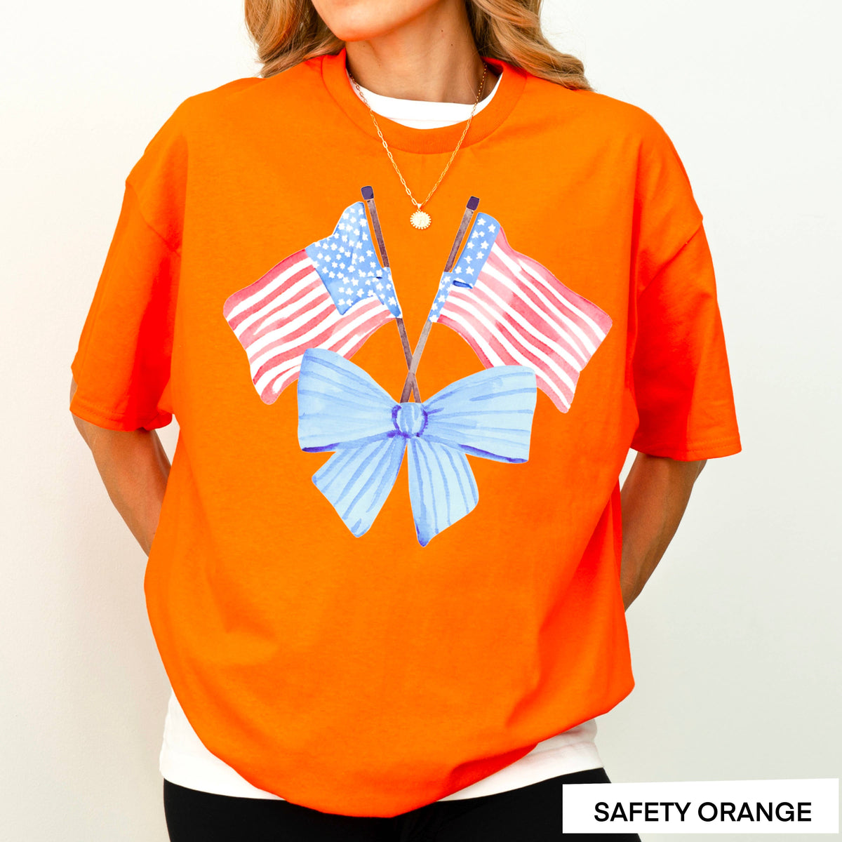 White Coquette American Flag, July 4th Graphic Tee, Gildan – Lavish 31 (view 11)