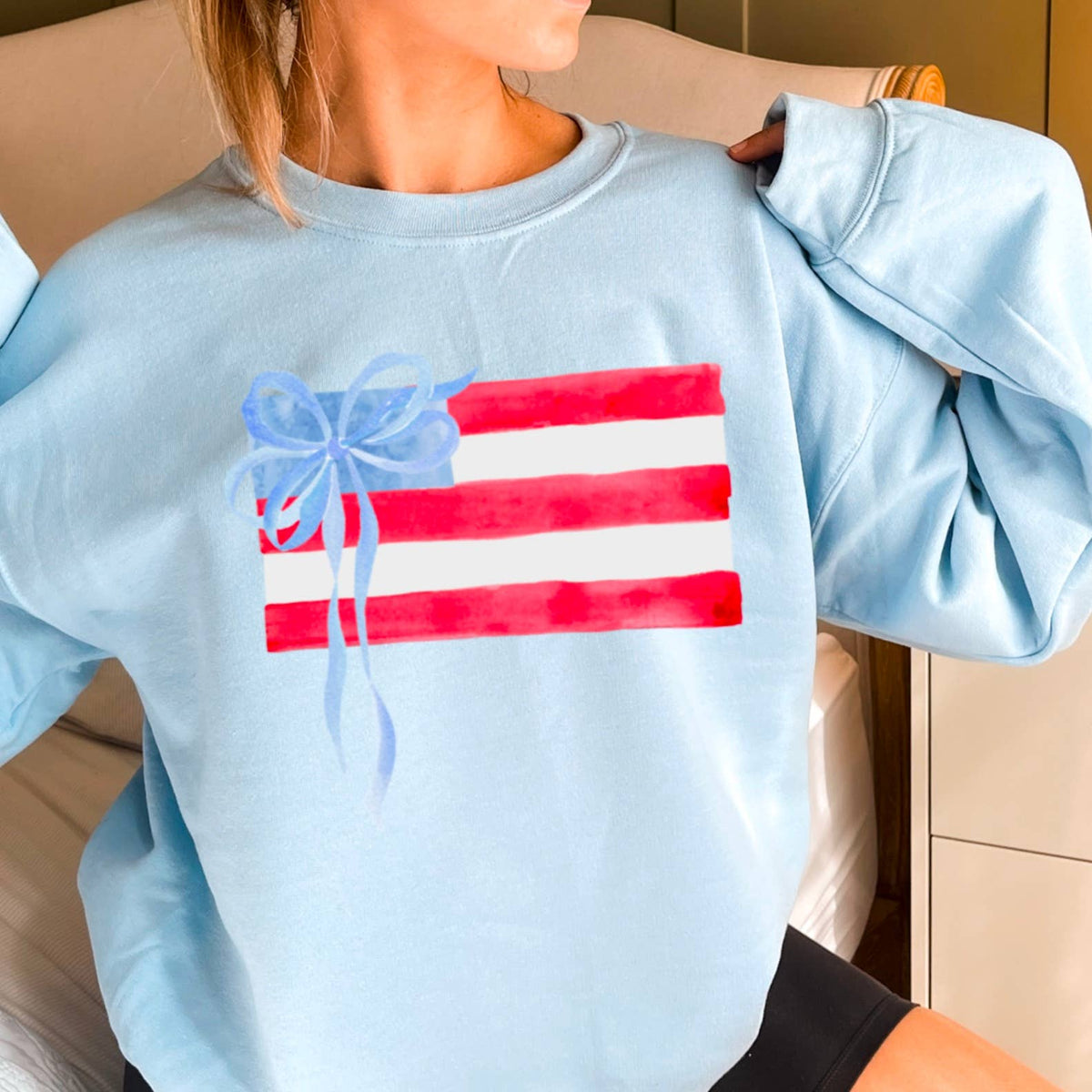 Coquette American Flag, July 4th Patriotic Sweatshirt: Red – Lavish 31 (view 11)