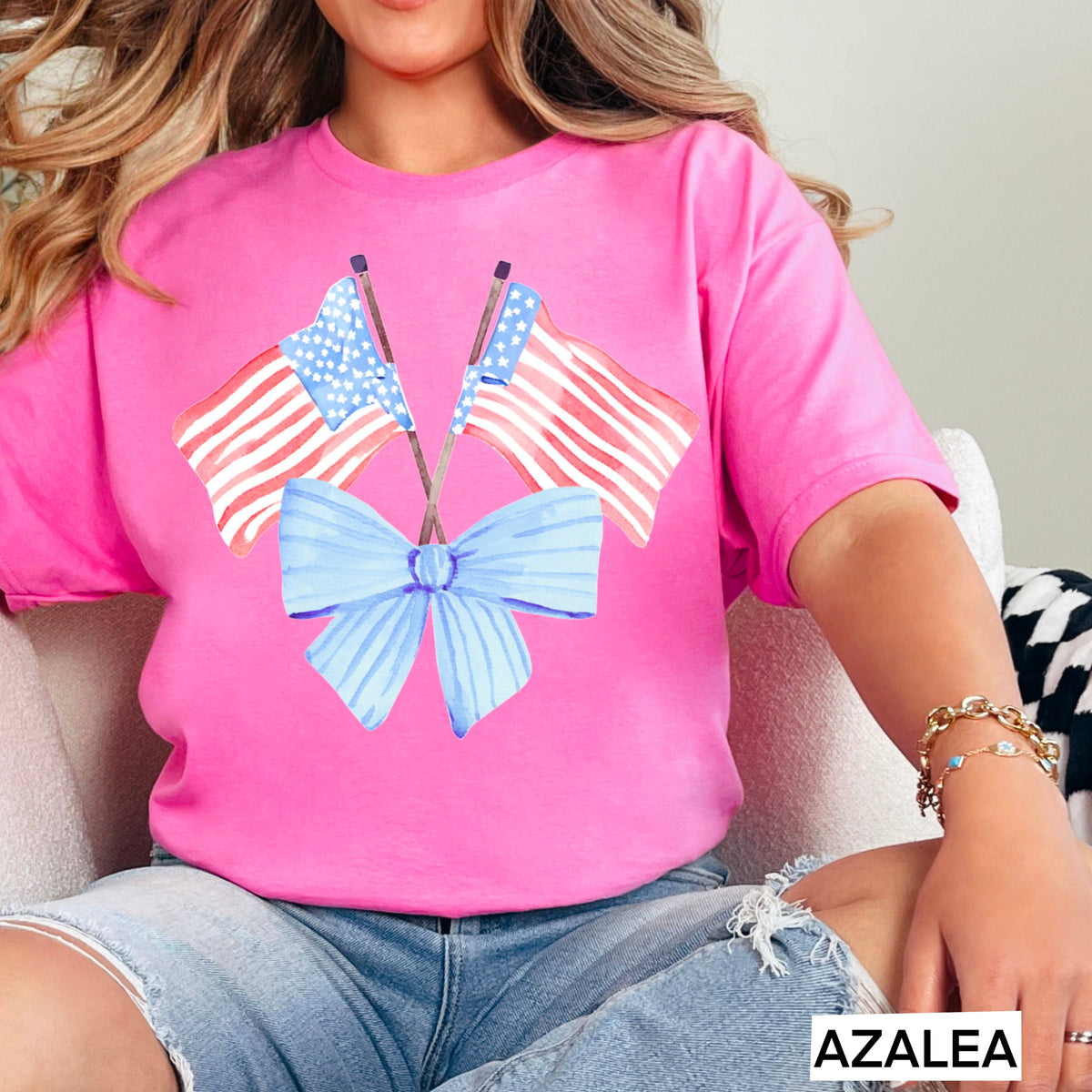 White Coquette American Flag, July 4th Graphic Tee, Gildan – Lavish 31 (view 14)