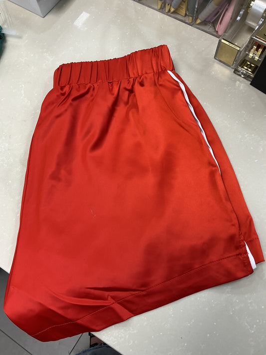 Red satin shorts with stripe – Lavish 31